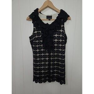 Cynthia Rowley Top Womens Medium Black Lace Ruffled Fairy Whimsigoth Ethereal